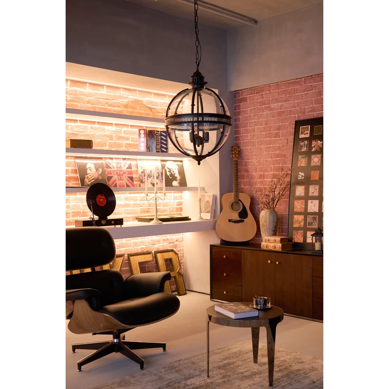 Barok Hanglamp met Glazen Kappen en Gouden Afwerking – Luxe Design Kroonluchter 3-Lichts | Sansoti