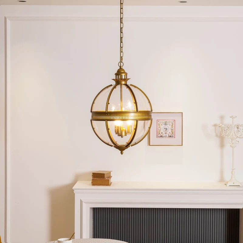 Barok Hanglamp met Glazen Kappen en Gouden Afwerking – Luxe Design Kroonluchter 3-Lichts | Sansoti