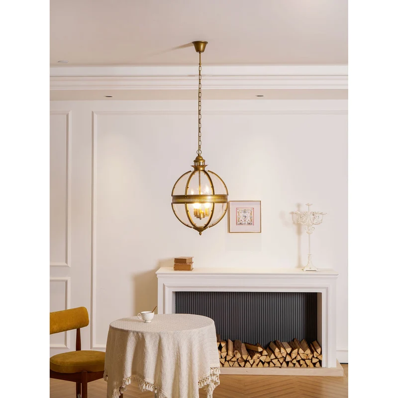 Barok Hanglamp met Glazen Kappen en Gouden Afwerking – Luxe Design Kroonluchter 3-Lichts | Sansoti
