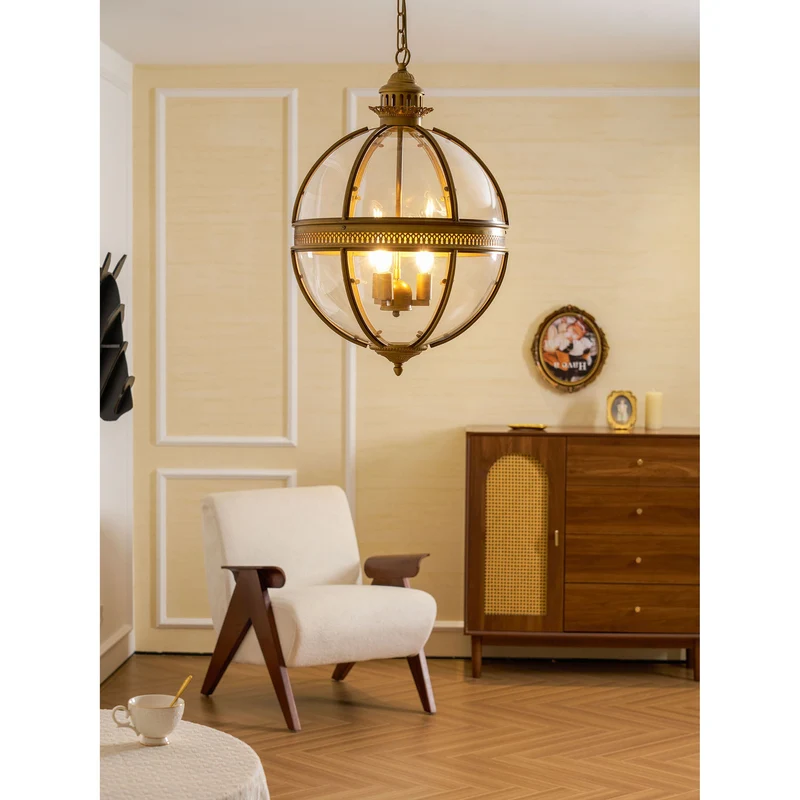 Barok Hanglamp met Glazen Kappen en Gouden Afwerking – Luxe Design Kroonluchter 3-Lichts | Sansoti