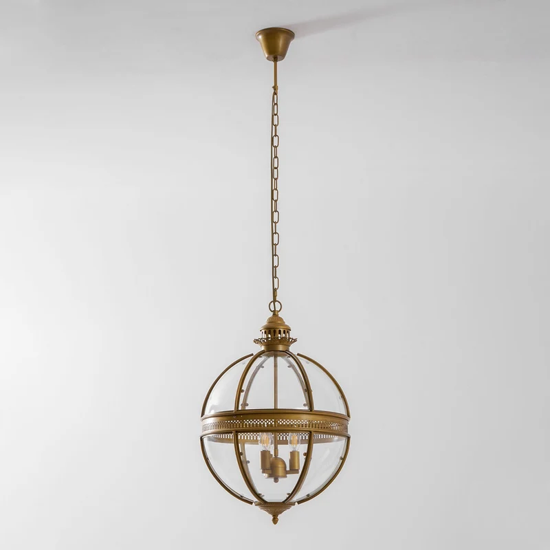 Barok Hanglamp met Glazen Kappen en Gouden Afwerking – Luxe Design Kroonluchter 3-Lichts | Sansoti