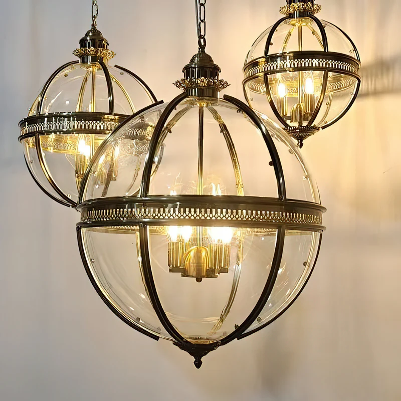 Barok Hanglamp met Glazen Kappen en Gouden Afwerking – Luxe Design Kroonluchter 3-Lichts | Sansoti