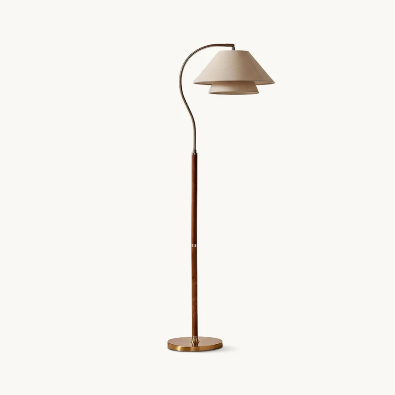 Luxe Vloerlamp met Dubbele Stoffen Kap en Houten Details – 155 cm Hoog Design Statement | Sansoti