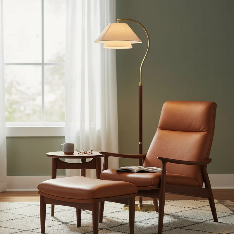 Luxe Vloerlamp met Dubbele Stoffen Kap en Houten Details – 155 cm Hoog Design Statement | Sansoti