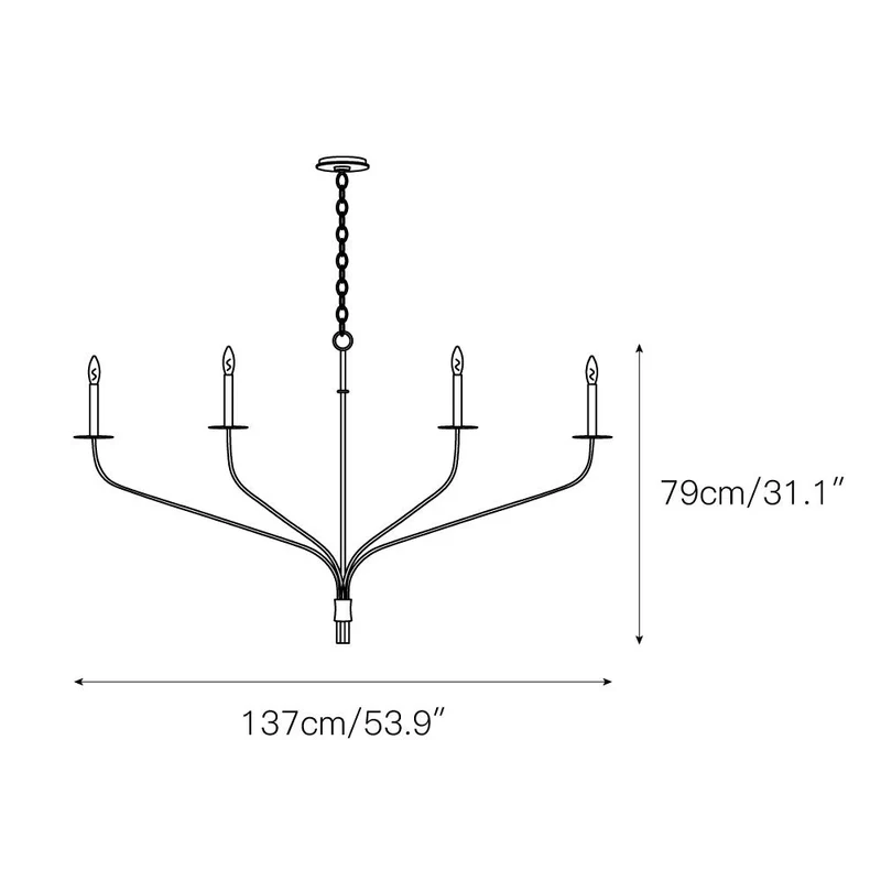 Minimalistische Kroonluchter met Slanke Armen en Kaarsvormige Fittingen – Moderne Design Hanglamp in Messing, Zwart of Nikkel | Sansoti