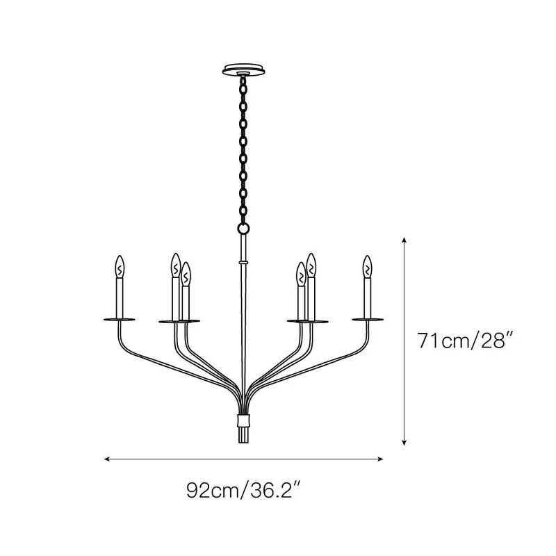 Minimalistische Kroonluchter met Slanke Armen en Kaarsvormige Fittingen – Moderne Design Hanglamp in Messing, Zwart of Nikkel | Sansoti
