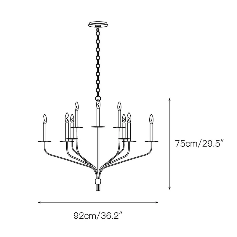 Minimalistische Kroonluchter met Slanke Armen en Kaarsvormige Fittingen – Moderne Design Hanglamp in Messing, Zwart of Nikkel | Sansoti