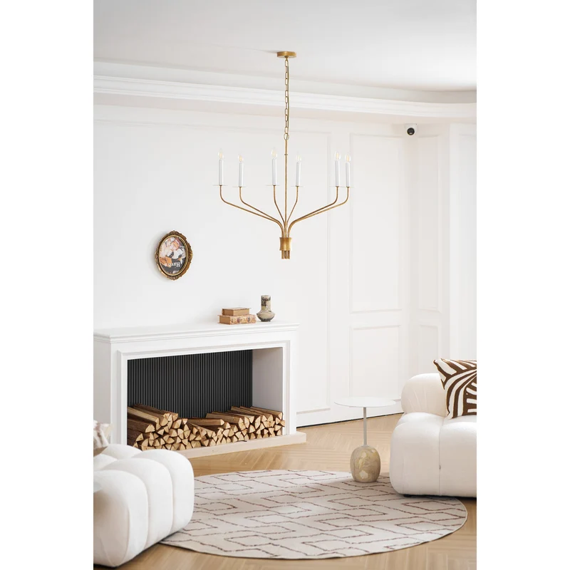 Minimalistische Kroonluchter met Slanke Armen en Kaarsvormige Fittingen – Moderne Design Hanglamp in Messing, Zwart of Nikkel | Sansoti