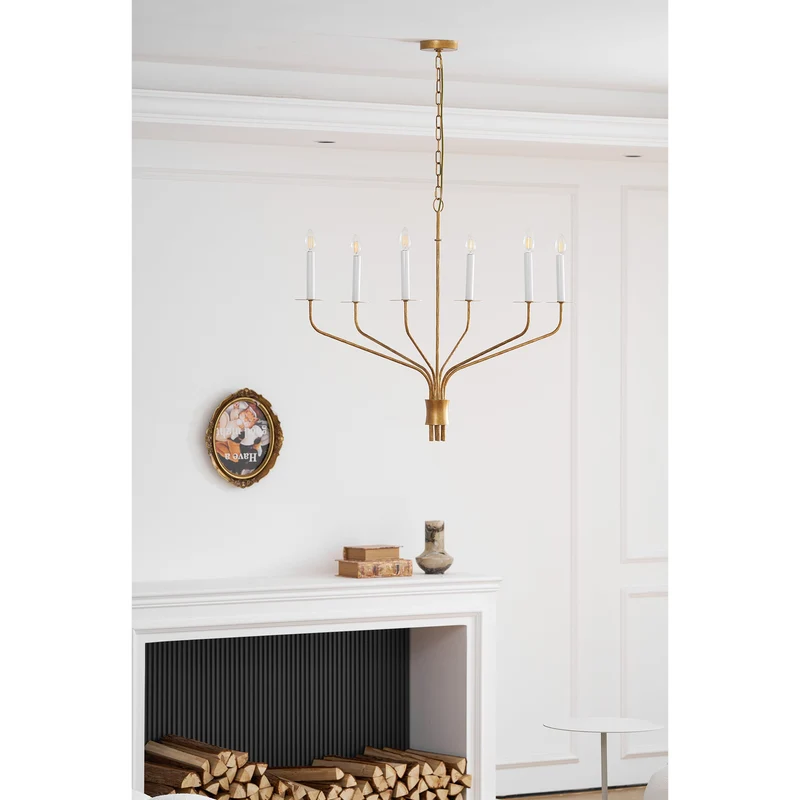 Minimalistische Kroonluchter met Slanke Armen en Kaarsvormige Fittingen – Moderne Design Hanglamp in Messing, Zwart of Nikkel | Sansoti