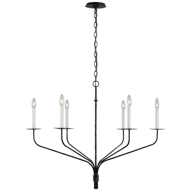 Minimalistische Kroonluchter met Slanke Armen en Kaarsvormige Fittingen – Moderne Design Hanglamp in Messing, Zwart of Nikkel | Sansoti