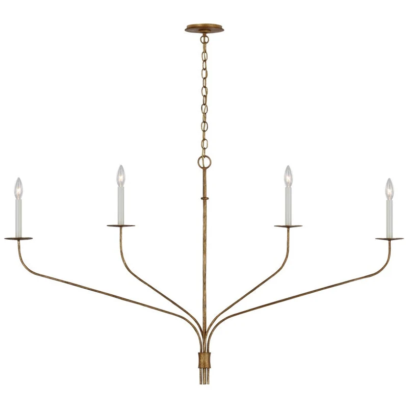 Minimalistische Kroonluchter met Slanke Armen en Kaarsvormige Fittingen – Moderne Design Hanglamp in Messing, Zwart of Nikkel | Sansoti