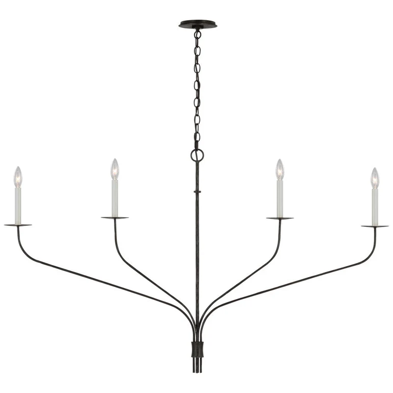 Minimalistische Kroonluchter met Slanke Armen en Kaarsvormige Fittingen – Moderne Design Hanglamp in Messing, Zwart of Nikkel | Sansoti