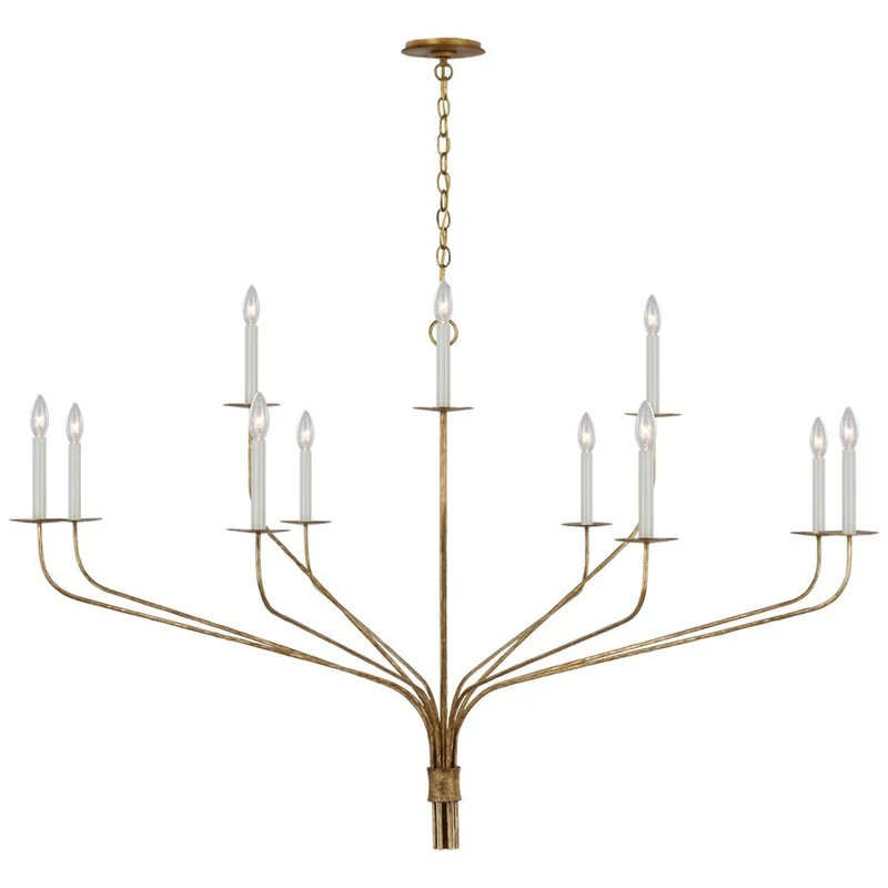 Minimalistische Kroonluchter met Slanke Armen en Kaarsvormige Fittingen – Moderne Design Hanglamp in Messing, Zwart of Nikkel | Sansoti