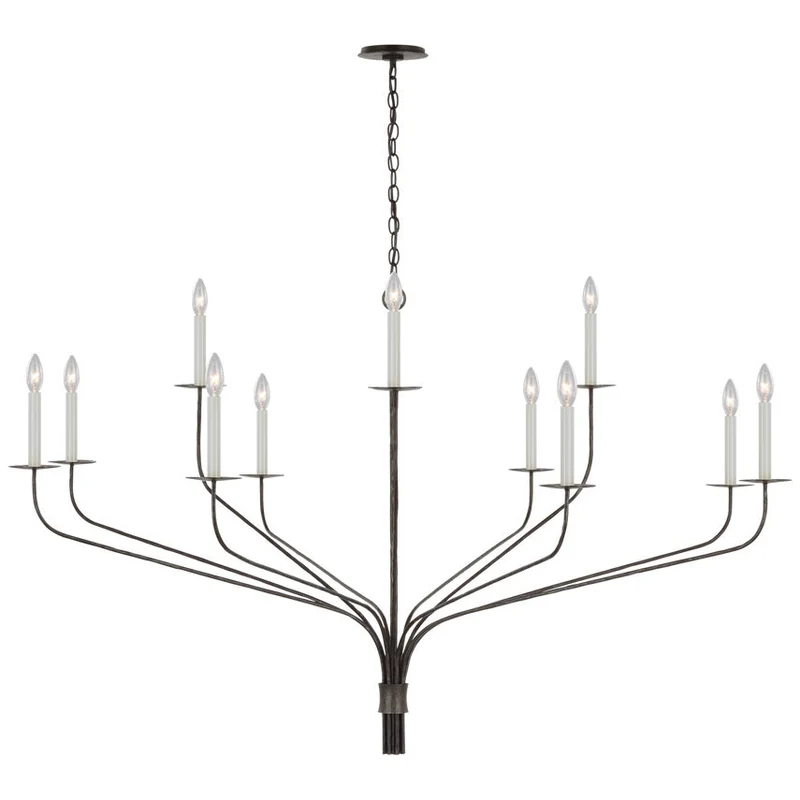 Minimalistische Kroonluchter met Slanke Armen en Kaarsvormige Fittingen – Moderne Design Hanglamp in Messing, Zwart of Nikkel | Sansoti