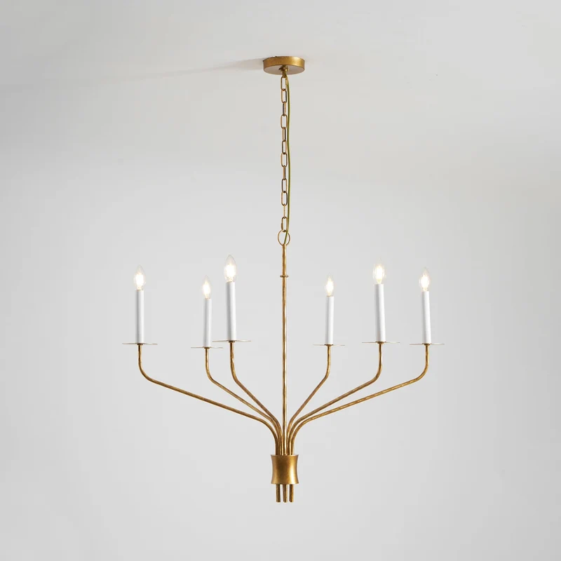Minimalistische Kroonluchter met Slanke Armen en Kaarsvormige Fittingen – Moderne Design Hanglamp in Messing, Zwart of Nikkel | Sansoti