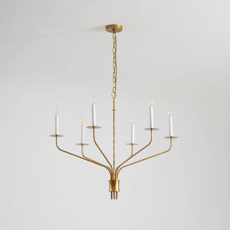 Minimalistische Kroonluchter met Slanke Armen en Kaarsvormige Fittingen – Moderne Design Hanglamp in Messing, Zwart of Nikkel | Sansoti