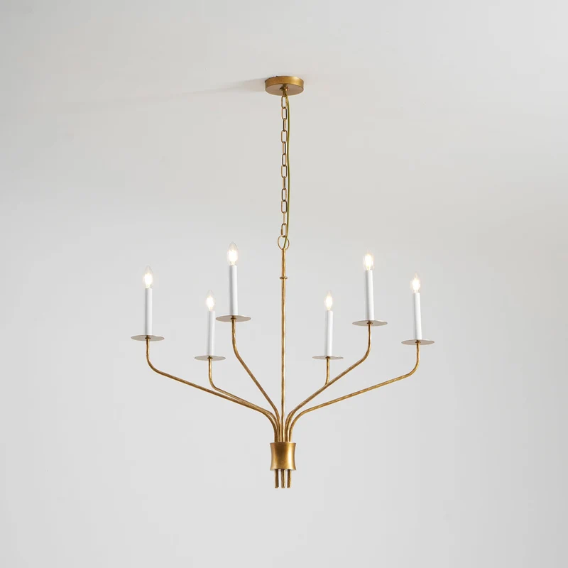 Minimalistische Kroonluchter met Slanke Armen en Kaarsvormige Fittingen – Moderne Design Hanglamp in Messing, Zwart of Nikkel | Sansoti