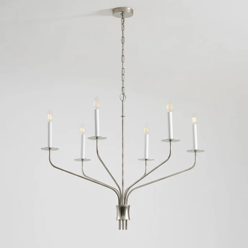 Minimalistische Kroonluchter met Slanke Armen en Kaarsvormige Fittingen – Moderne Design Hanglamp in Messing, Zwart of Nikkel | Sansoti