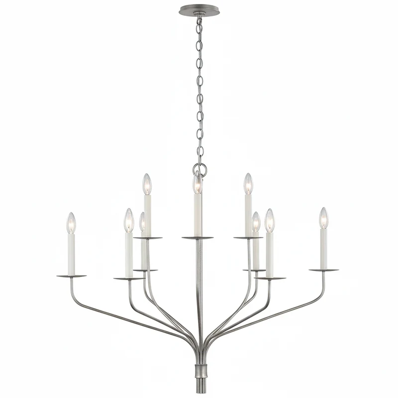 Minimalistische Kroonluchter met Slanke Armen en Kaarsvormige Fittingen – Moderne Design Hanglamp in Messing, Zwart of Nikkel | Sansoti