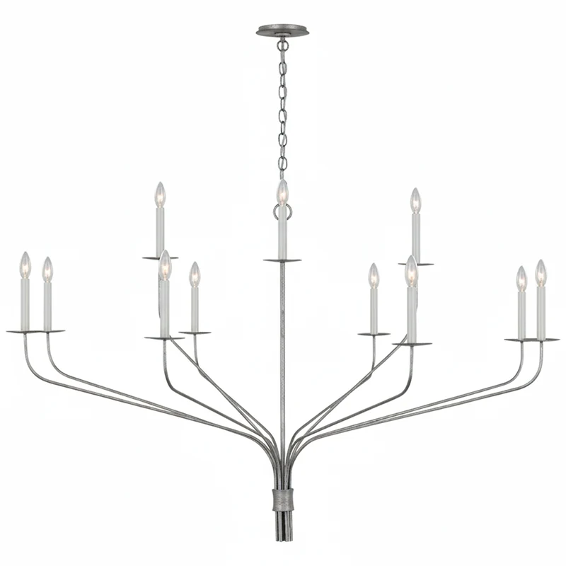 Minimalistische Kroonluchter met Slanke Armen en Kaarsvormige Fittingen – Moderne Design Hanglamp in Messing, Zwart of Nikkel | Sansoti