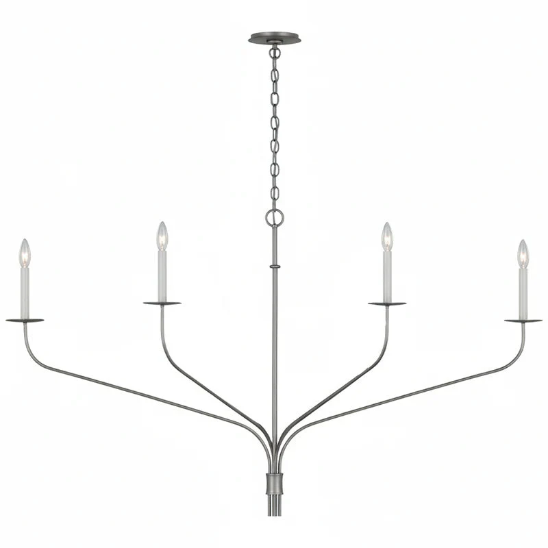 Minimalistische Kroonluchter met Slanke Armen en Kaarsvormige Fittingen – Moderne Design Hanglamp in Messing, Zwart of Nikkel | Sansoti