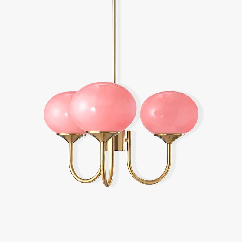 Glazen Kroonluchter Met Roze Witte Of Creme Bollen En Gouden Of Chromen Frame Moderne Design Kroonluchter Met 3 Of 5 Lichtpunten Voor Woonkamer En Eetkamer | Sansoti