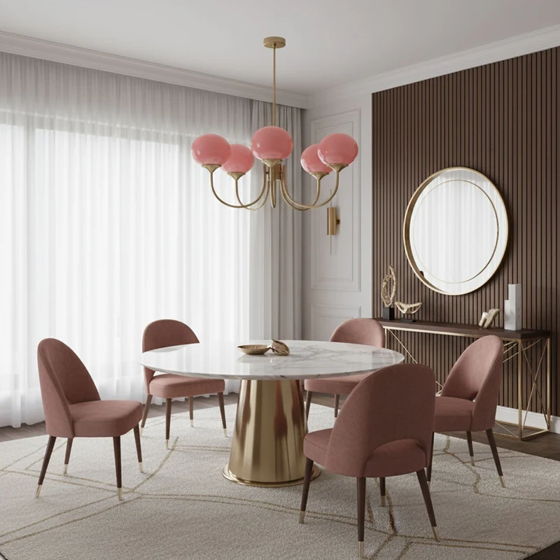 Glazen Kroonluchter Met Roze Witte Of Creme Bollen En Gouden Of Chromen Frame Moderne Design Kroonluchter Met 3 Of 5 Lichtpunten Voor Woonkamer En Eetkamer | Sansoti