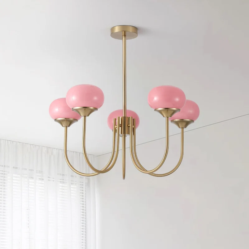 Glazen Kroonluchter Met Roze Witte Of Creme Bollen En Gouden Of Chromen Frame Moderne Design Kroonluchter Met 3 Of 5 Lichtpunten Voor Woonkamer En Eetkamer | Sansoti