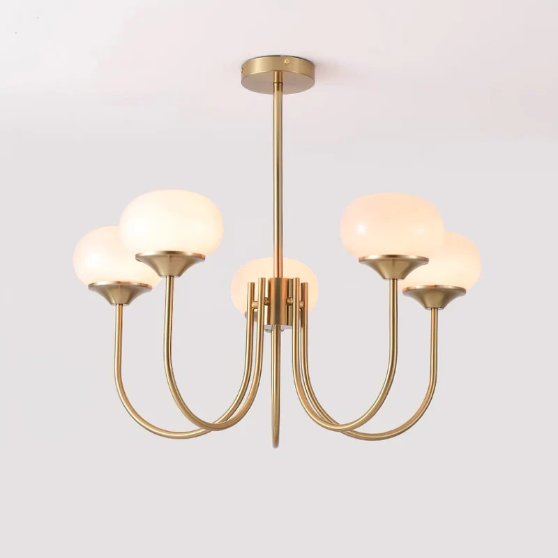 Glazen Kroonluchter Met Roze Witte Of Creme Bollen En Gouden Of Chromen Frame Moderne Design Kroonluchter Met 3 Of 5 Lichtpunten Voor Woonkamer En Eetkamer | Sansoti