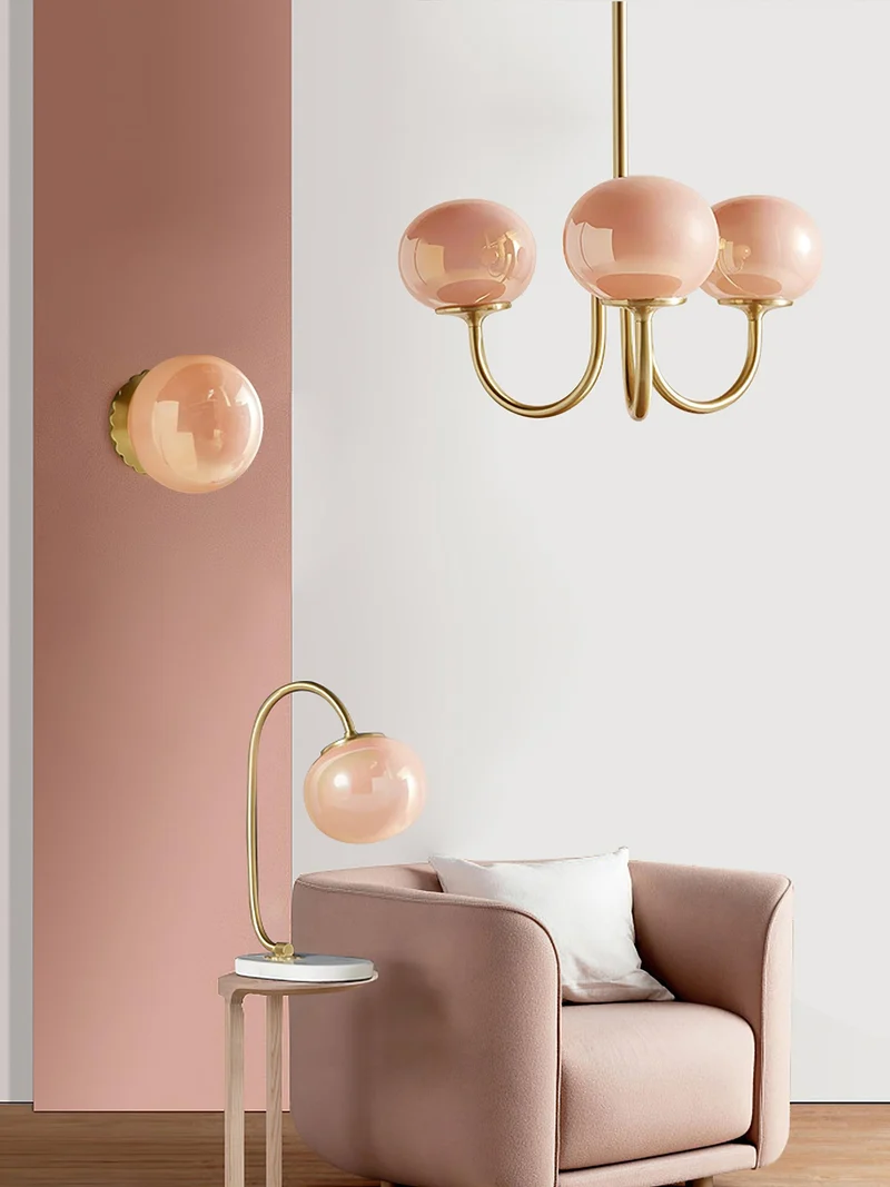 Glazen Kroonluchter Met Roze Witte Of Creme Bollen En Gouden Of Chromen Frame Moderne Design Kroonluchter Met 3 Of 5 Lichtpunten Voor Woonkamer En Eetkamer | Sansoti