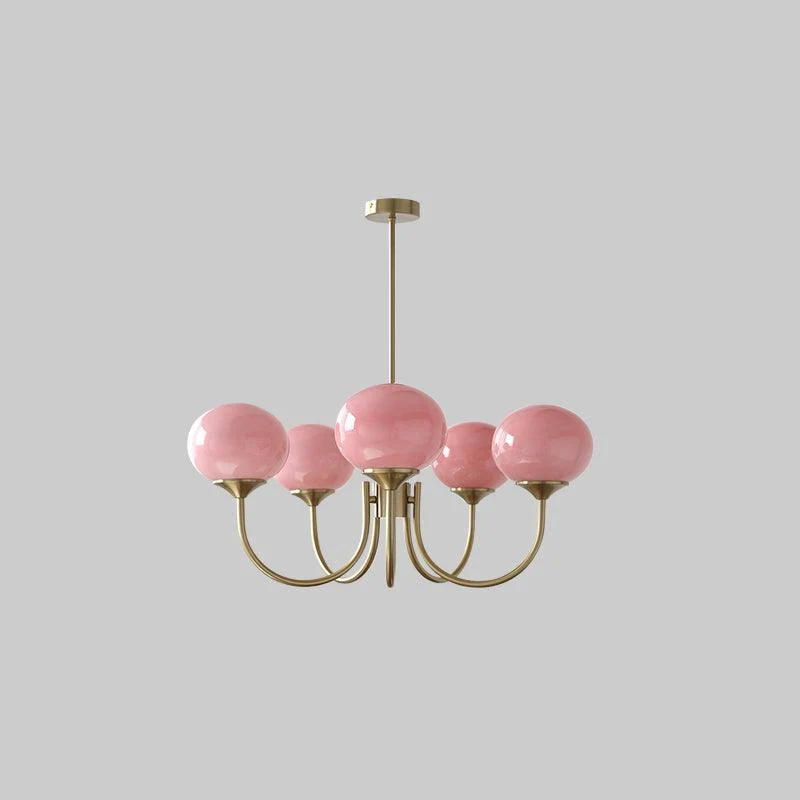 Glazen Kroonluchter Met Roze Witte Of Creme Bollen En Gouden Of Chromen Frame Moderne Design Kroonluchter Met 3 Of 5 Lichtpunten Voor Woonkamer En Eetkamer | Sansoti