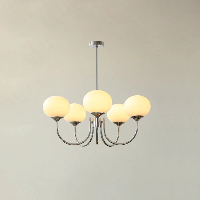Glazen Kroonluchter Met Roze Witte Of Creme Bollen En Gouden Of Chromen Frame Moderne Design Kroonluchter Met 3 Of 5 Lichtpunten Voor Woonkamer En Eetkamer | Sansoti