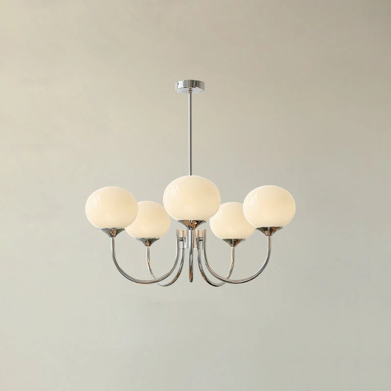Glazen Kroonluchter Met Roze Witte Of Creme Bollen En Gouden Of Chromen Frame Moderne Design Kroonluchter Met 3 Of 5 Lichtpunten Voor Woonkamer En Eetkamer | Sansoti
