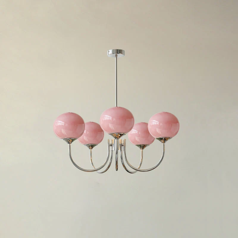 Glazen Kroonluchter Met Roze Witte Of Creme Bollen En Gouden Of Chromen Frame Moderne Design Kroonluchter Met 3 Of 5 Lichtpunten Voor Woonkamer En Eetkamer | Sansoti