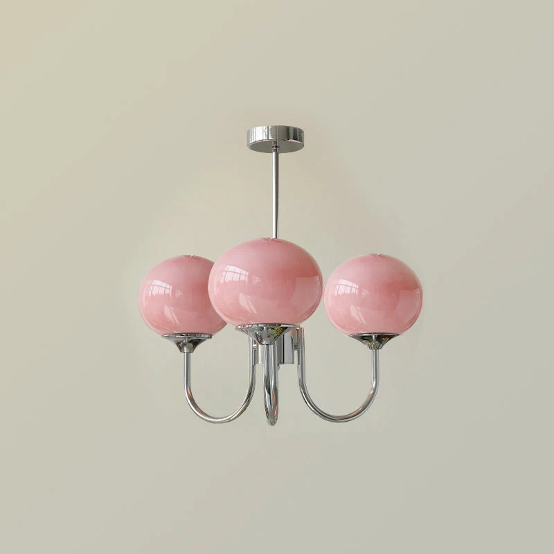Glazen Kroonluchter Met Roze Witte Of Creme Bollen En Gouden Of Chromen Frame Moderne Design Kroonluchter Met 3 Of 5 Lichtpunten Voor Woonkamer En Eetkamer | Sansoti