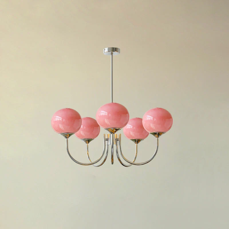 Glazen Kroonluchter Met Roze Witte Of Creme Bollen En Gouden Of Chromen Frame Moderne Design Kroonluchter Met 3 Of 5 Lichtpunten Voor Woonkamer En Eetkamer | Sansoti