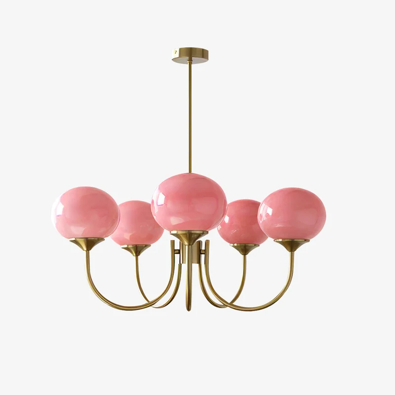 Glazen Kroonluchter Met Roze Witte Of Creme Bollen En Gouden Of Chromen Frame Moderne Design Kroonluchter Met 3 Of 5 Lichtpunten Voor Woonkamer En Eetkamer | Sansoti