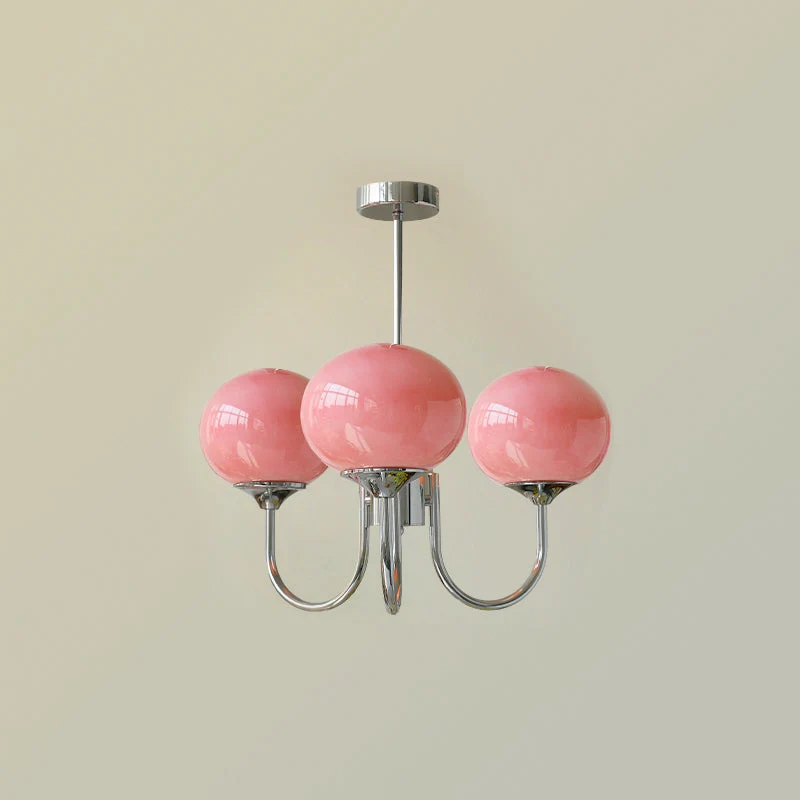 Glazen Kroonluchter Met Roze Witte Of Creme Bollen En Gouden Of Chromen Frame Moderne Design Kroonluchter Met 3 Of 5 Lichtpunten Voor Woonkamer En Eetkamer | Sansoti