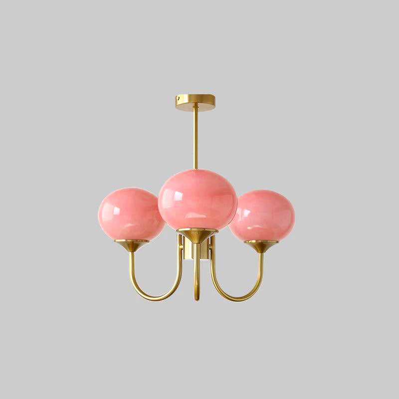 Glazen Kroonluchter Met Roze Witte Of Creme Bollen En Gouden Of Chromen Frame Moderne Design Kroonluchter Met 3 Of 5 Lichtpunten Voor Woonkamer En Eetkamer | Sansoti