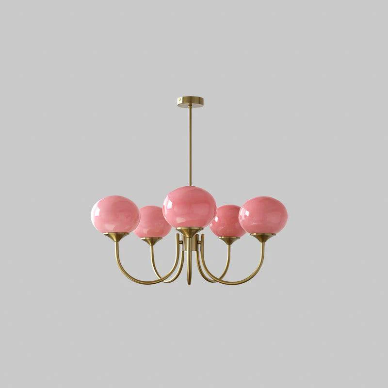 Glazen Kroonluchter Met Roze Witte Of Creme Bollen En Gouden Of Chromen Frame Moderne Design Kroonluchter Met 3 Of 5 Lichtpunten Voor Woonkamer En Eetkamer | Sansoti