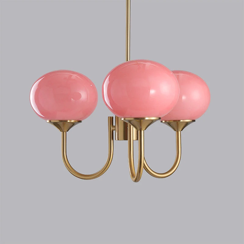 Glazen Kroonluchter Met Roze Witte Of Creme Bollen En Gouden Of Chromen Frame Moderne Design Kroonluchter Met 3 Of 5 Lichtpunten Voor Woonkamer En Eetkamer | Sansoti