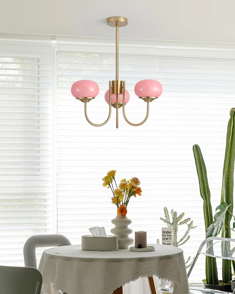 Glazen Kroonluchter Met Roze Witte Of Creme Bollen En Gouden Of Chromen Frame Moderne Design Kroonluchter Met 3 Of 5 Lichtpunten Voor Woonkamer En Eetkamer | Sansoti
