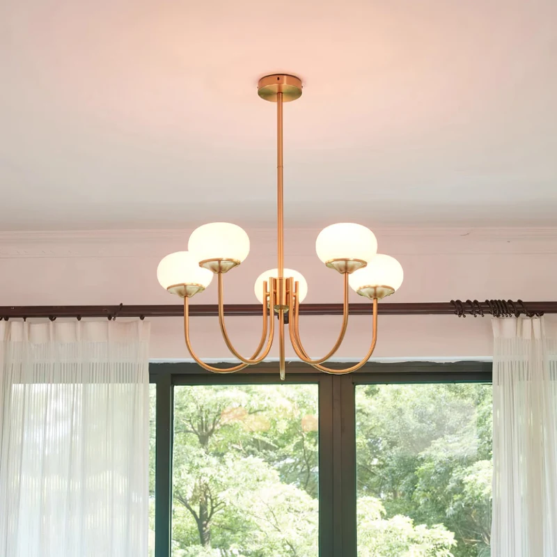 Glazen Kroonluchter Met Roze Witte Of Creme Bollen En Gouden Of Chromen Frame Moderne Design Kroonluchter Met 3 Of 5 Lichtpunten Voor Woonkamer En Eetkamer | Sansoti