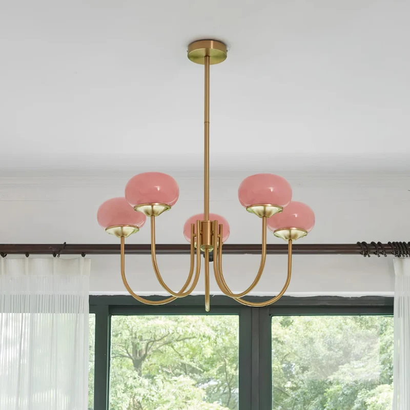 Glazen Kroonluchter Met Roze Witte Of Creme Bollen En Gouden Of Chromen Frame Moderne Design Kroonluchter Met 3 Of 5 Lichtpunten Voor Woonkamer En Eetkamer | Sansoti