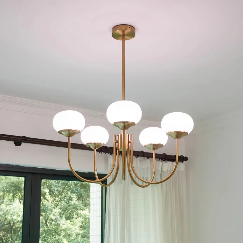 Glazen Kroonluchter Met Roze Witte Of Creme Bollen En Gouden Of Chromen Frame Moderne Design Kroonluchter Met 3 Of 5 Lichtpunten Voor Woonkamer En Eetkamer | Sansoti