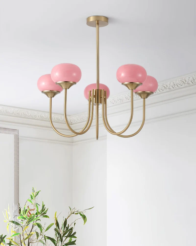 Glazen Kroonluchter Met Roze Witte Of Creme Bollen En Gouden Of Chromen Frame Moderne Design Kroonluchter Met 3 Of 5 Lichtpunten Voor Woonkamer En Eetkamer | Sansoti