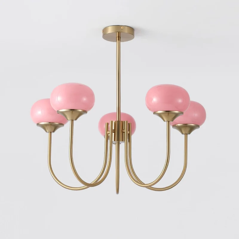 Glazen Kroonluchter Met Roze Witte Of Creme Bollen En Gouden Of Chromen Frame Moderne Design Kroonluchter Met 3 Of 5 Lichtpunten Voor Woonkamer En Eetkamer | Sansoti