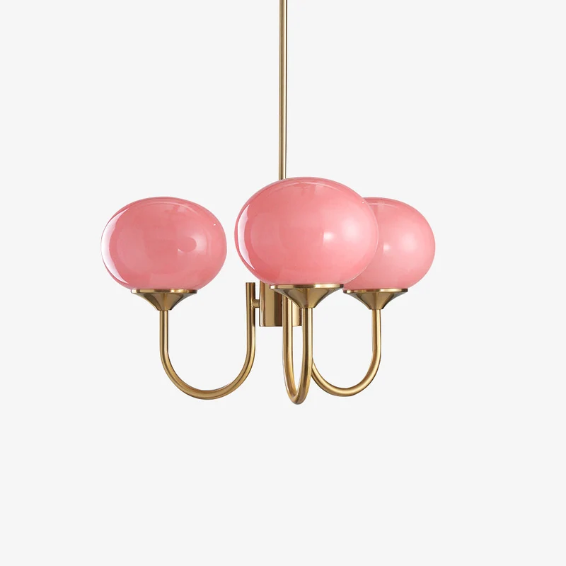 Glazen Kroonluchter Met Roze Witte Of Creme Bollen En Gouden Of Chromen Frame Moderne Design Kroonluchter Met 3 Of 5 Lichtpunten Voor Woonkamer En Eetkamer | Sansoti