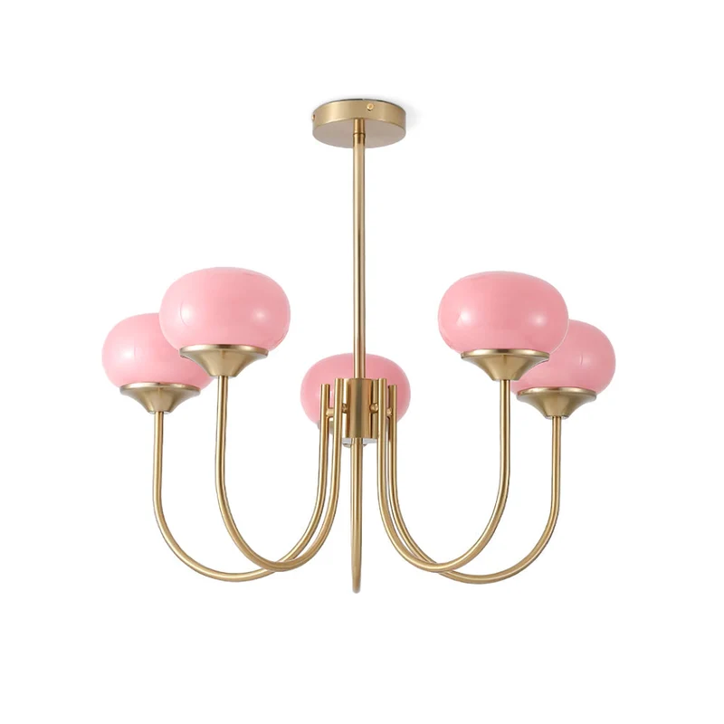 Glazen Kroonluchter Met Roze Witte Of Creme Bollen En Gouden Of Chromen Frame Moderne Design Kroonluchter Met 3 Of 5 Lichtpunten Voor Woonkamer En Eetkamer | Sansoti