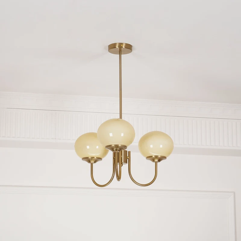 Glazen Kroonluchter Met Roze Witte Of Creme Bollen En Gouden Of Chromen Frame Moderne Design Kroonluchter Met 3 Of 5 Lichtpunten Voor Woonkamer En Eetkamer | Sansoti